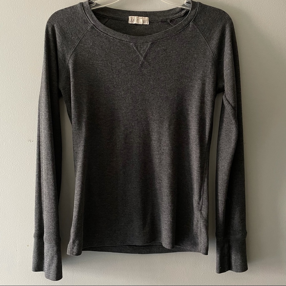Dark Grey Long-Sleeve Waffle Shirt L